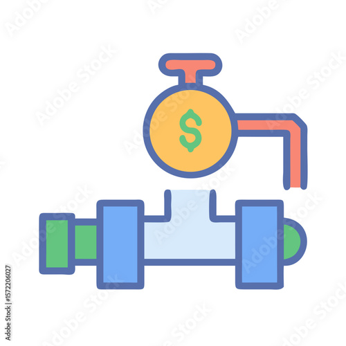 Money flow concept icon depicting financial control through pipeline