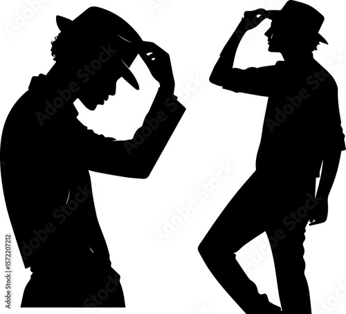 Stylish Man Tipping Fedora Hat Silhouette - Elegant Fashion Portrait