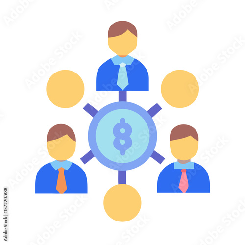 Decentralized finance business people linked to a cryptocurrency coin