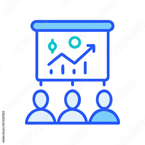 Business meeting presentation with rising graph and attendees