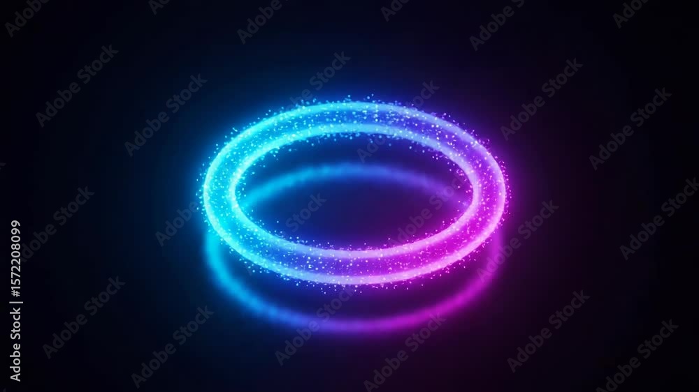 A glowing neon ring shines with blue and purple light A glowing neon ring shines with blue and purple light
