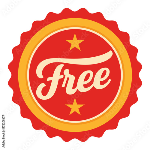 Vector art of a striking red and yellow badge proudly proclaims free, symbolizing a generous offer
