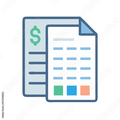 Financial documents with dollar sign in clean modern style