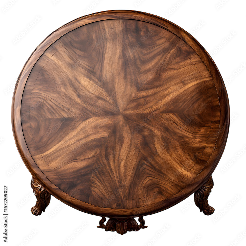 Fototapeta premium Exquisite round wood table with intricate grain patterns isolated on transparent background