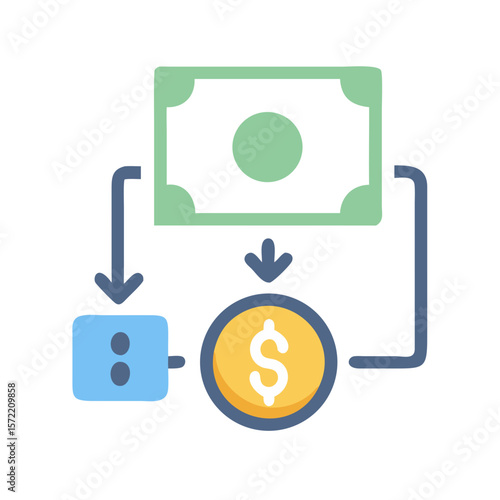 Digital money flow depiction showing assets and investments