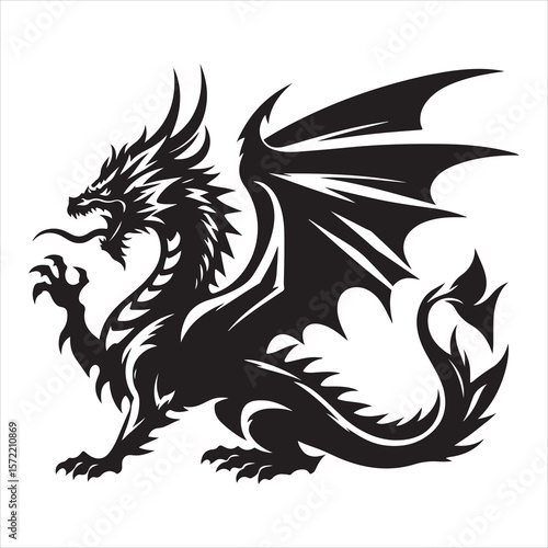 Wallpaper Mural Majestic Dragon Silhouette - Minimalist Black Vecto  Torontodigital.ca