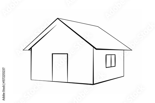 Simple house drawing with door and window home dwelling