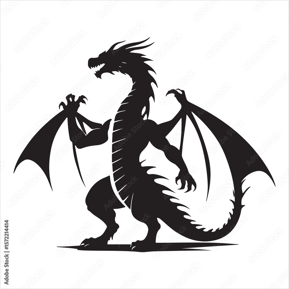 Naklejka premium Majestic Dragon Silhouette - Minimalist Black Vecto