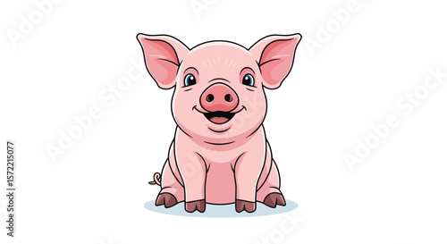 Adorable baby pig sitting happily with big ears and a playful smile a charming farm animal illustration