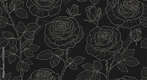 Elegant dotted rose pattern on a black background abstract floral design for fabric