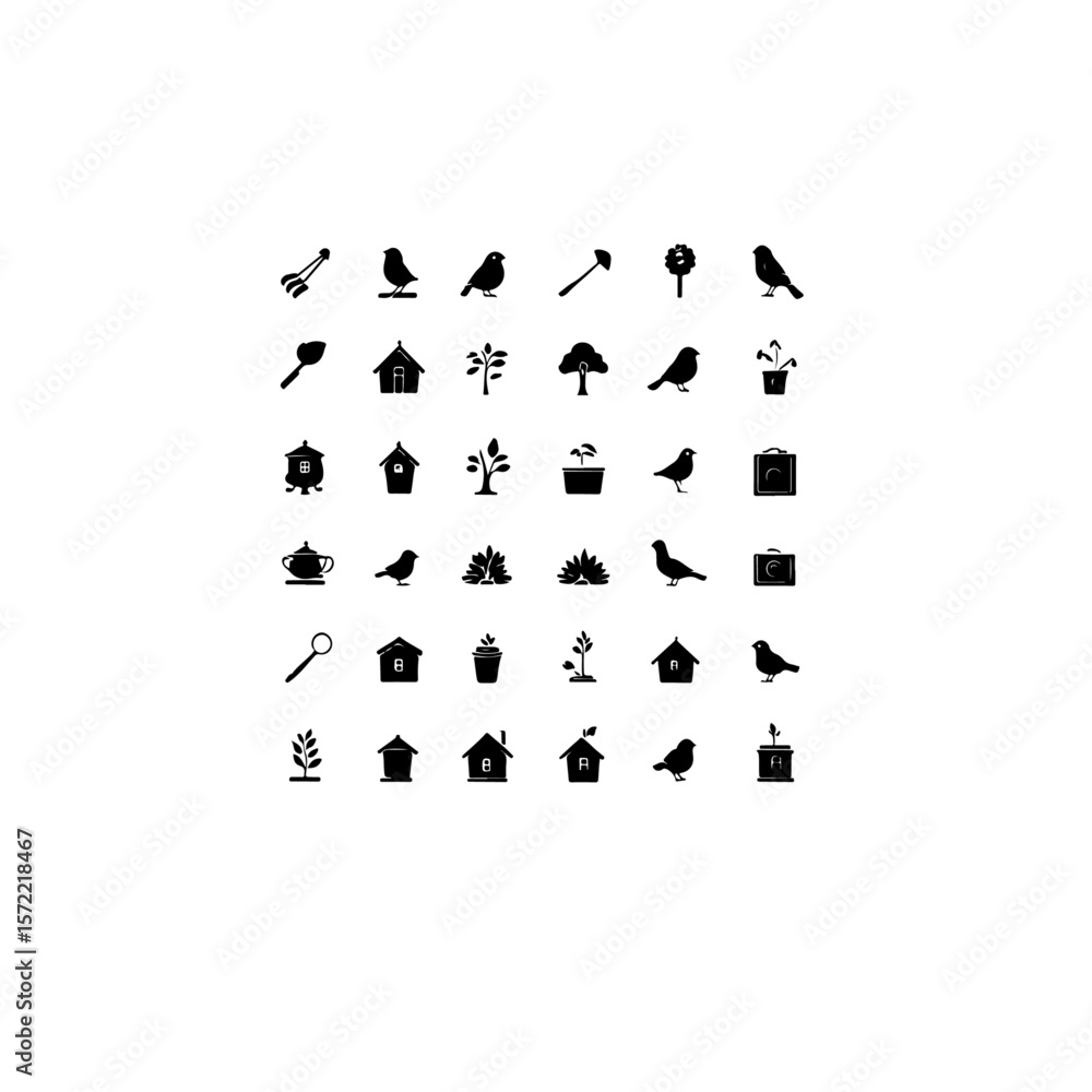 Naklejka premium A collection of various bird and nature related icons in black color