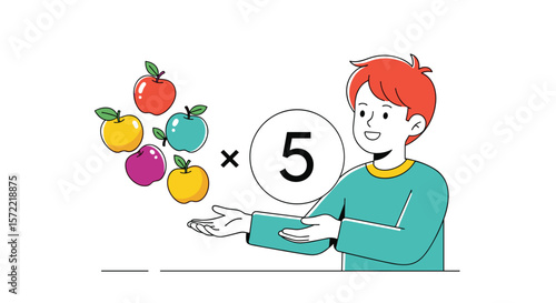 Learning multiplication through visualizing fruit counting exercises for young children engaging in basic arithmetic