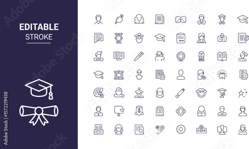 Education and graduation line icons set vector for school university and college editable stroke design editable stock vector