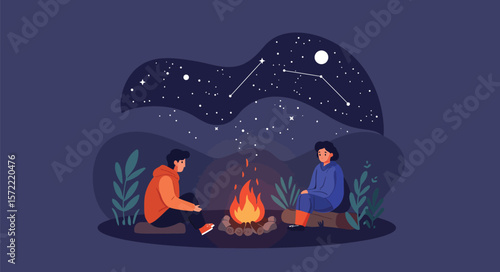Nighttime Campfire Finding Solace Through Environmental Sadness Therapy