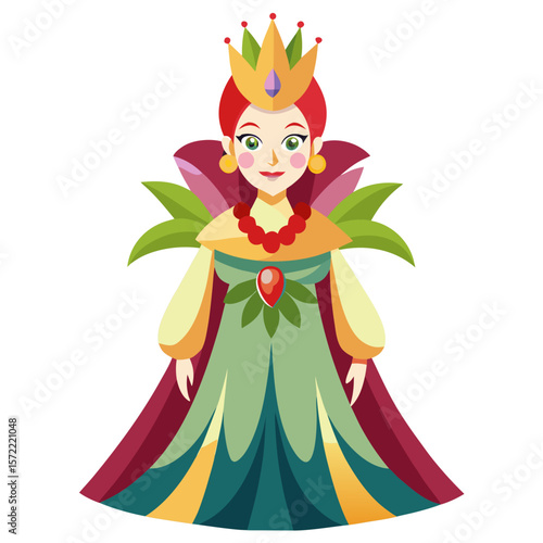 Royal queen with flower cape and crown vector