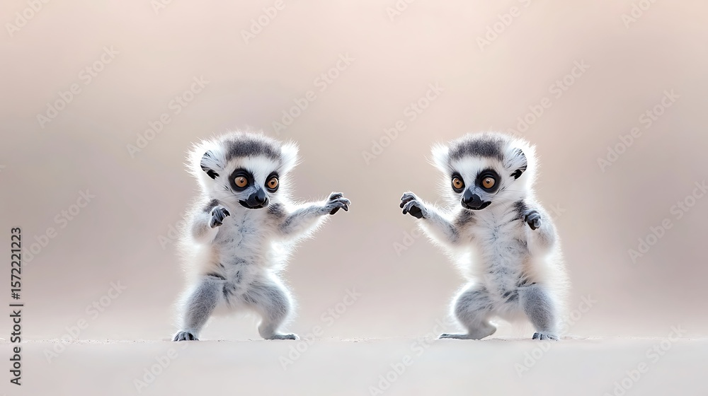 Obraz premium Cute Baby Lemurs Play Fighting Adorable Wildlife