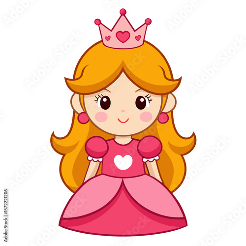 Adorable princess with golden hair and pink crown cartoon cute