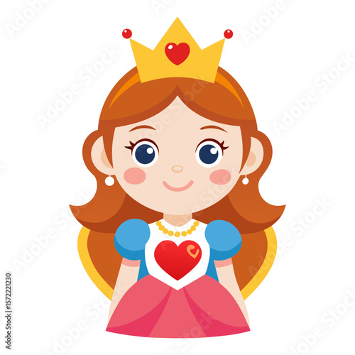 Adorable cartoon princess wearing a heart tiara and royal attire character girl