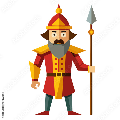Red and gold armored warrior holding spear soldier guard