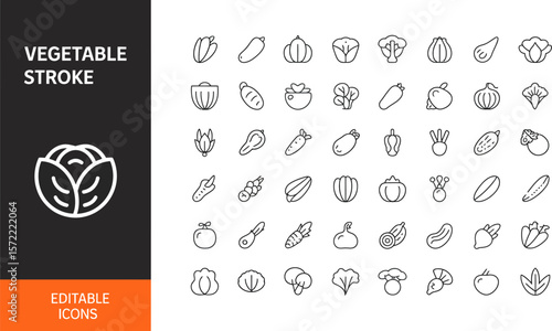 Vegetable icons set vector line design collection of healthy food for diet and nutrition concept art editable stock vector