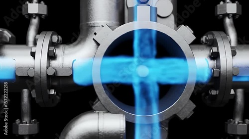 Fluid Flowing Through Metal Pipes - Industrial System Animation