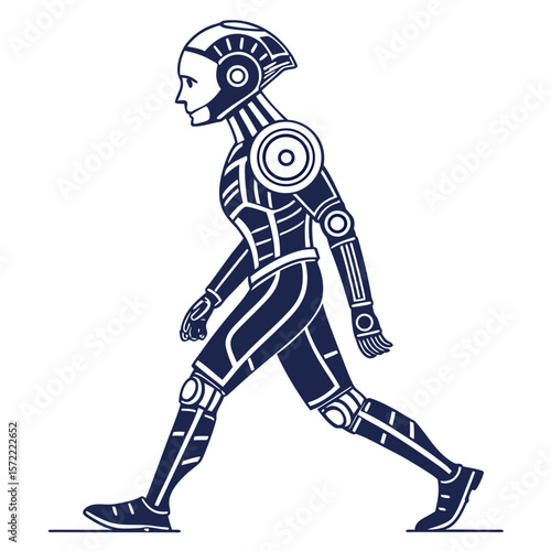 Futuristic humanoid robot walking forward with mechanical details android artificial intelligence