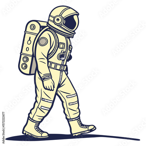 Astronaut walking with backpack space suit space exploration