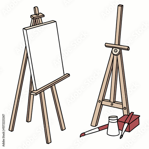 Easels with Canvas Paintbrush and Inkwell art supplies