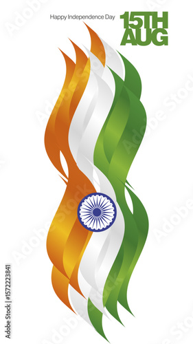 15th of August India Independence Day poster and greeting card. Bold typography lettering message 15th of August. India abstract flag isolated on white background