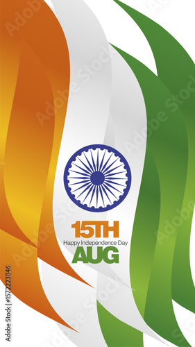 15th of August India Independence Day poster and greeting card. Bold typography lettering message 15th of August on India abstract flag background