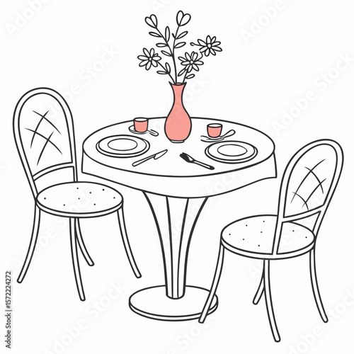 Round table with two chairs and floral vase dining table flowers