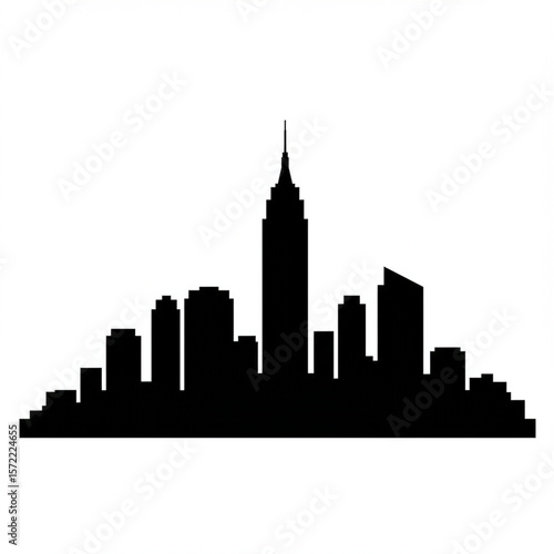 New York City's iconic skyline silhouette at night, an urban landscape featuring its famous skyscraper architecture
