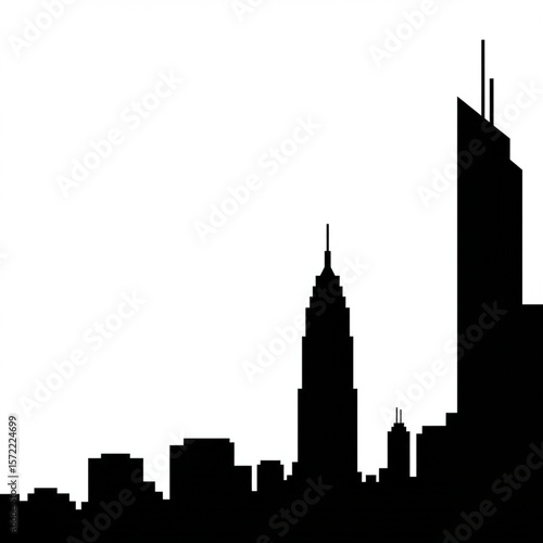 New York and Chicago city skylines, urban tower silhouettes with illustrations of buildings and architecture, perfect for travel or business