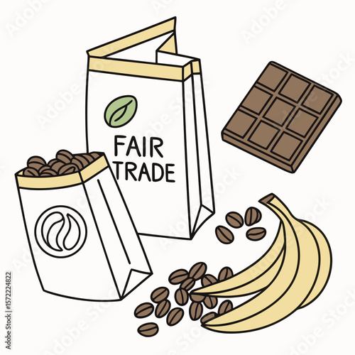 Fair trade coffee beans chocolate and bananas chocolate bar food