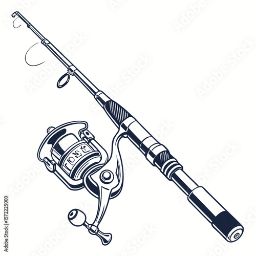Fishing rod and reel with line on white background fishing reel fishing line