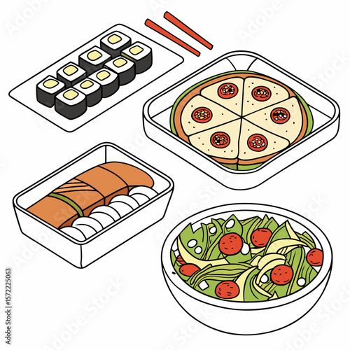Sushi pizza salmon salad with chopsticks vector