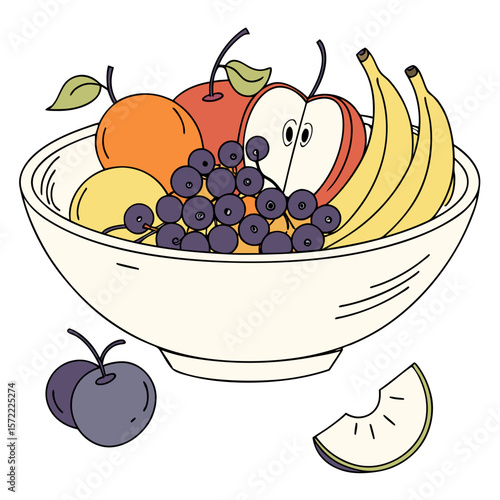 Colorful fruit assortment in a bowl with separate pieces fruit bowl apples