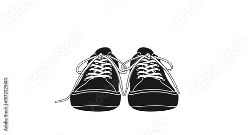 Pair of sneakers black and white minimal illustration