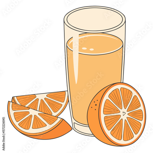 Orange juice glass with sliced oranges citrus fruit