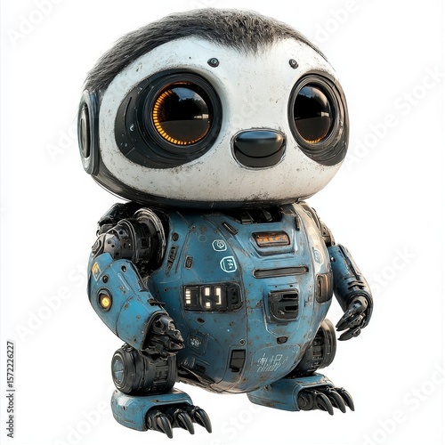 Cute sloth robot, a whimsical robotic animal isolated against a white background, adding charm and fun to the design, Generative AI