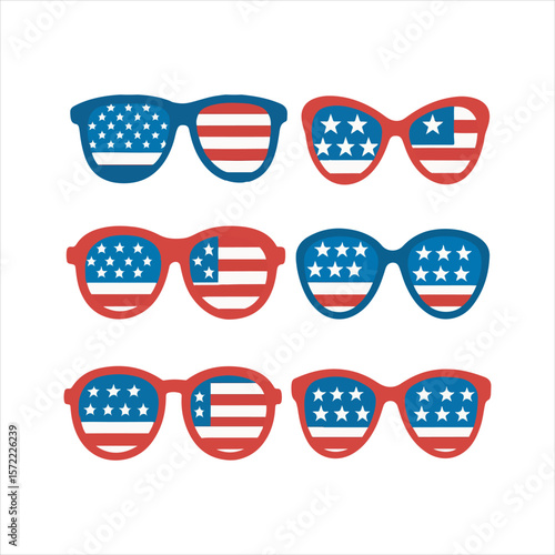 American flag sunglasses collection for independence day elements set