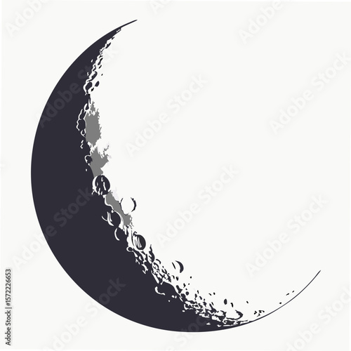 Crescent moon with textured surface space celestial