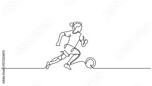 Woman playing soccer one line drawing