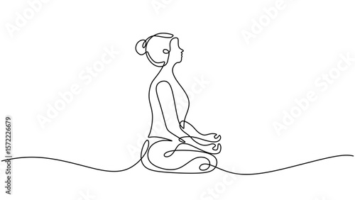 Woman in seated yoga pose continuous line art