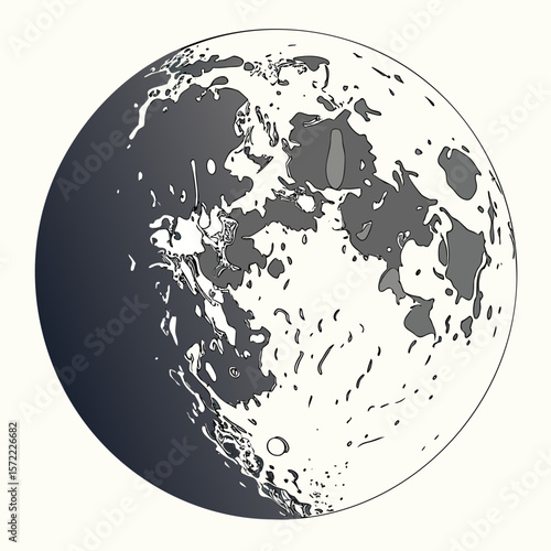 Detailed moon surface with dark and light shading lunar celestial