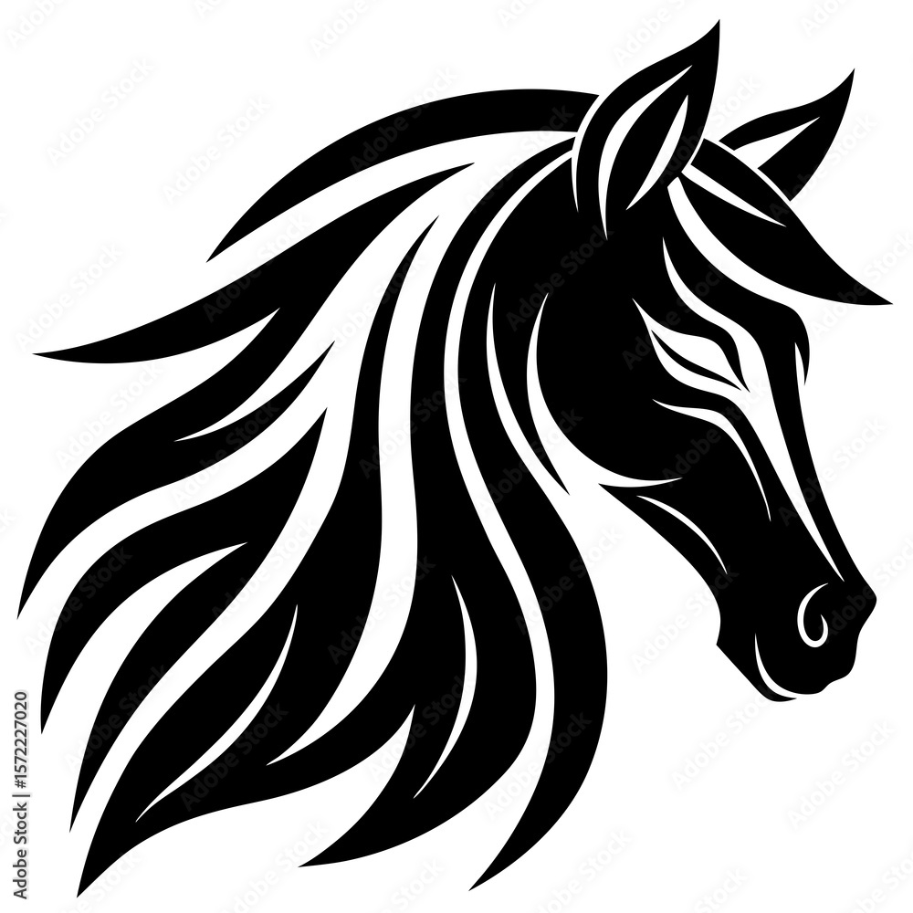 Fototapeta premium Stylized black horse head silhouette with flowing mane
