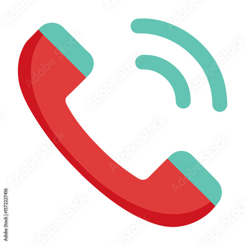 Red and teal phone receiver with sound waves call communication