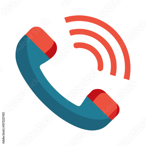 Teal and coral telephone receiver with sound waves call communication