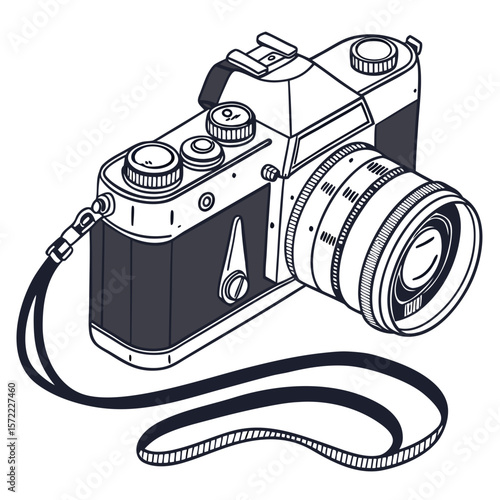 Vintage camera with lens and strap photography