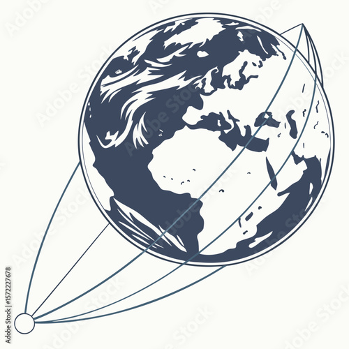 Planet earth with orbital lines and a small circle globe world